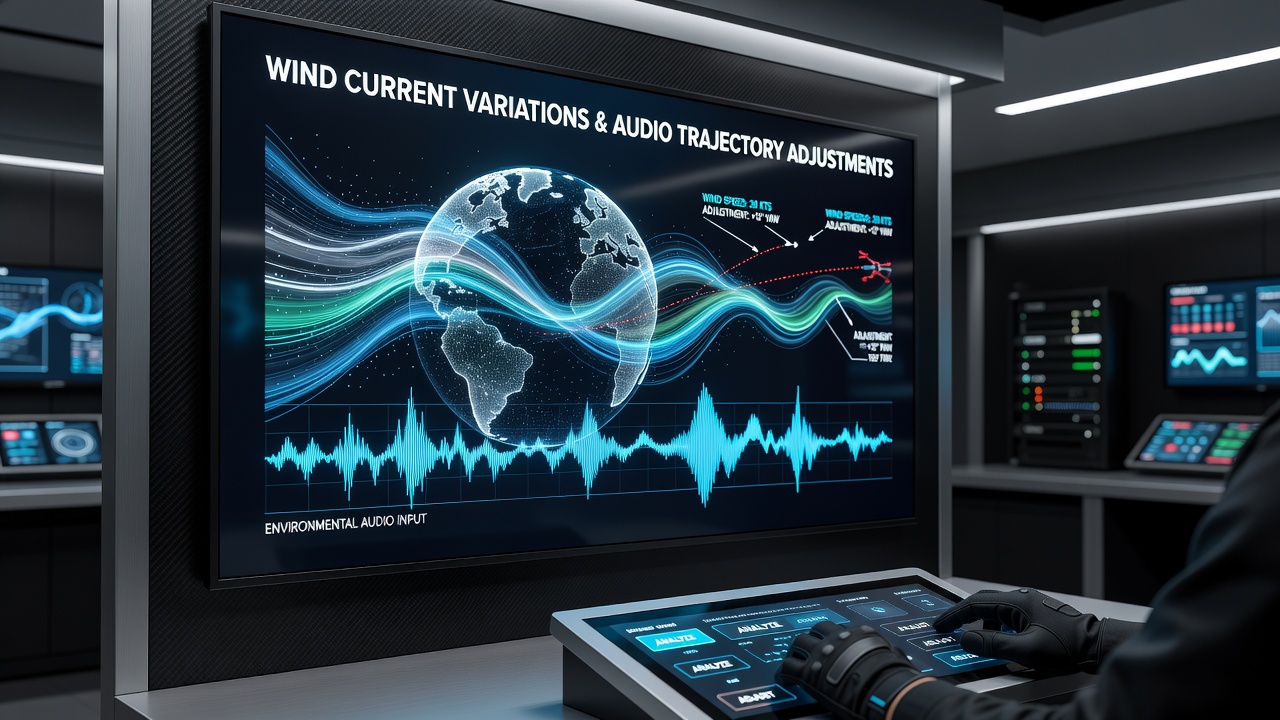 Detailed view of wind pattern visualization synced with environmental audio layers in a combat flight simulator cockpit