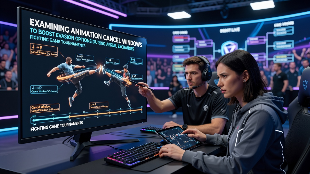 Detailed frame-by-frame breakdown of animation cancel timing in aerial combat sequences from major fighting game tournaments