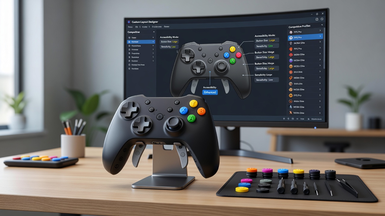 Competitive player testing a remapped gamepad setup during a multiplayer tournament session
