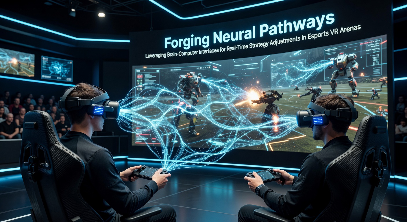 Athletes wearing non-invasive brain-computer interface headsets while immersed in a virtual esports arena during a live match