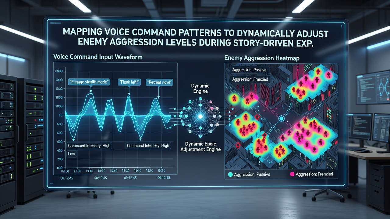 In-game interface demonstrating real-time voice pattern adjustments affecting enemy patrol behaviors