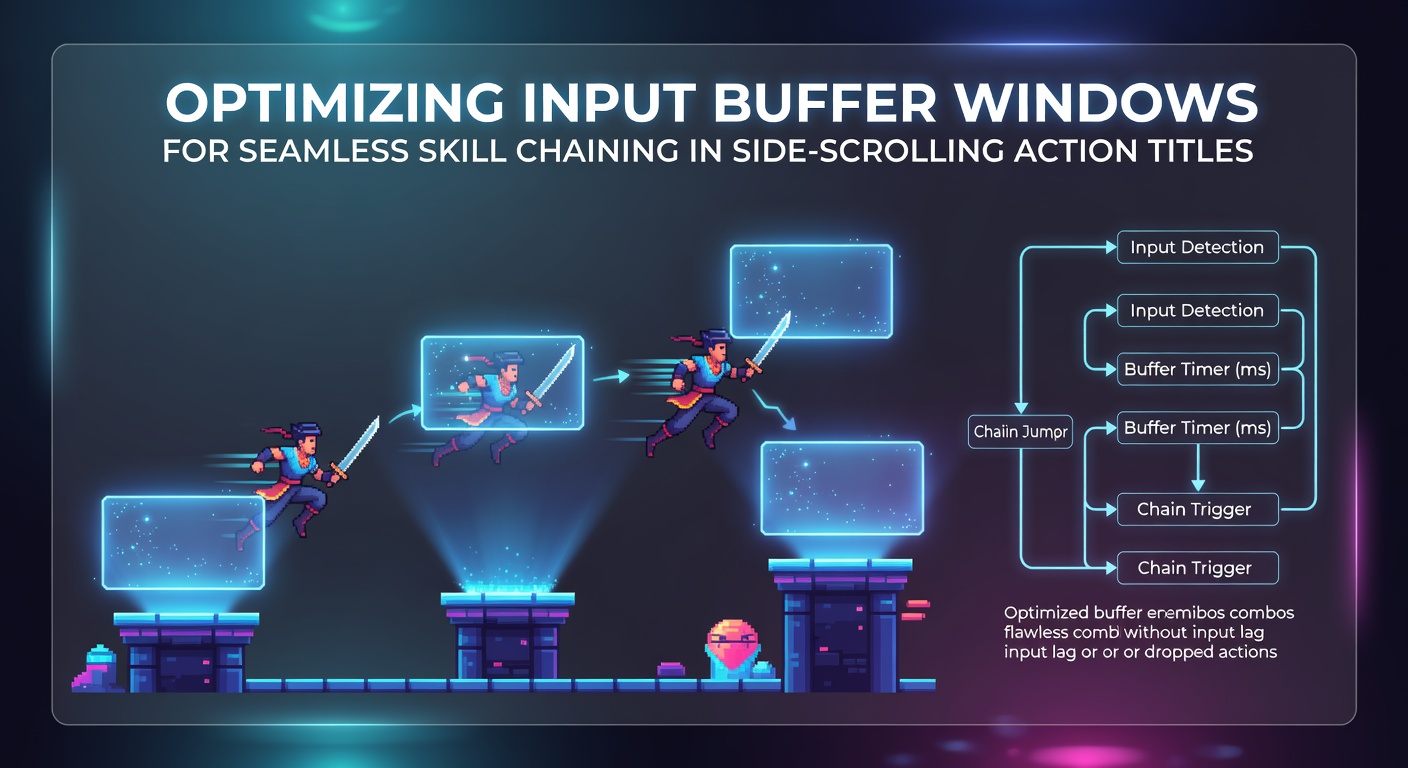 Diagram showing input buffer windows and skill chaining sequences in a side-scrolling action game interface
