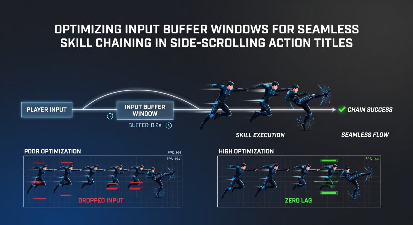 Side-by-side comparison of unoptimized versus optimized input buffer timing charts for chained skills