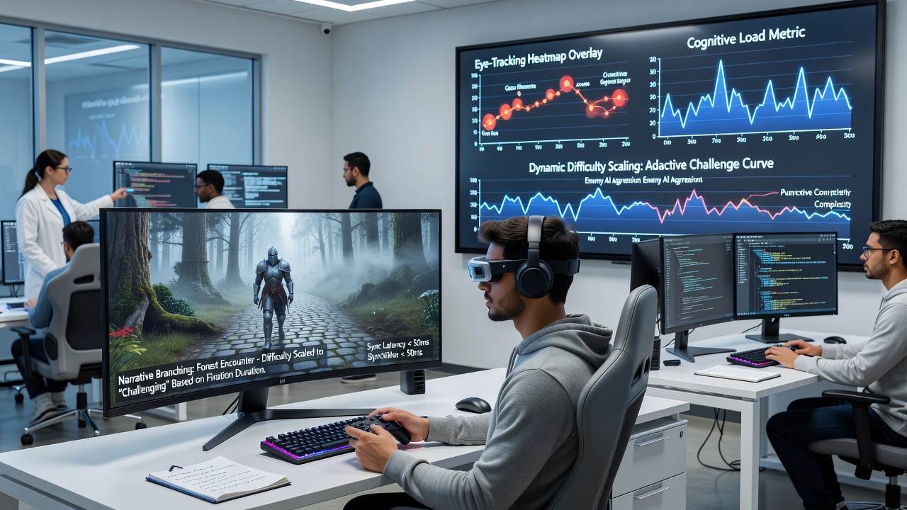 Dynamic algorithm interface displaying synchronized eye-tracking heatmaps overlaid on adventure game narrative maps